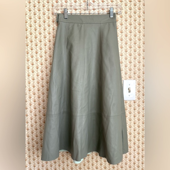 NWT H&M Vegan Leather A-Line Midi Skirt in Greige | 0 - Picture 5 of 6